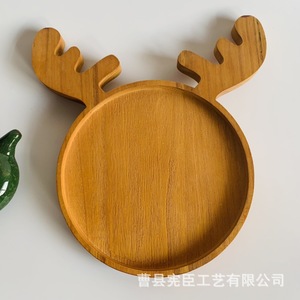 Bandeja redonda de madera con diseño de ciervo de dibujos animados, personalizable, sin acabar, decorativa, para servir alimentos. - Product Image 4