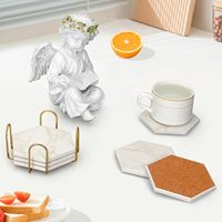 6 pièces ensemble de sous-verres en marbre blanc avec support hexagone sous-verres en céramique sous-verres absorbants pour Table basse Bar vin