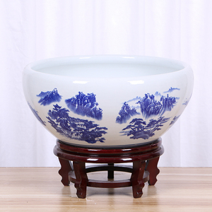 Jingdezhen Pot en porcelaine bleu blanc pot <span class=keywords><strong>de</strong></span> fleurs en céramique bol salon décoration avec Lotus herbe vert <span class=keywords><strong>porc</strong></span> - Product Image 3