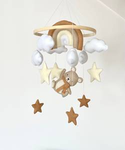 Игрушки-подвески для детской кроватки ручной работы из фетра, нейтральный коричневый цвет, с радугой, в виде медведя, для декора детской комнаты - Product Image 4