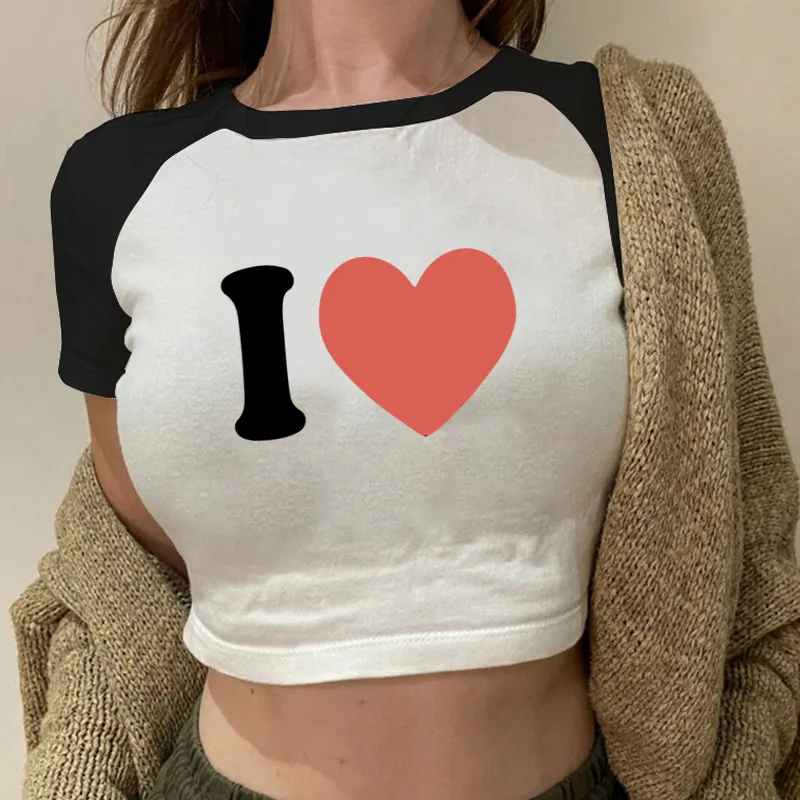 2021 nueva moda de manga corta Crop Top mujer baile Crop Top camiseta con timbre