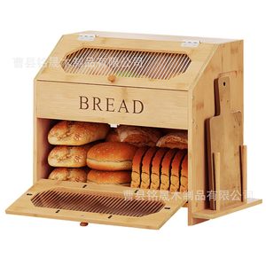 Boîte à pain en bambou Mingsheng à double couche avec porte-tasses, conteneur de rangement pour la cuisine - Product Image 2