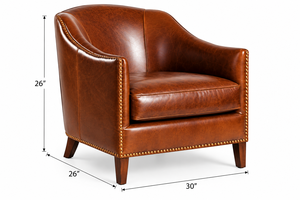 Sillón de Cuero Marrón de Diseño con Detalles de Tachuelas de Latón, Brazos Anchos Enrollados y Tapicería Elegante para Salas de Estar de Lujo - Product Image 3