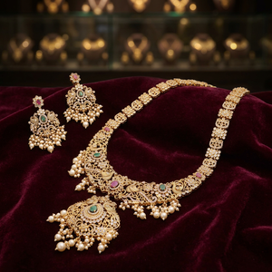 Wholesale Custom Antique Matte Plated South <b>Indian</b> Temple Necklaces Fashion Necklaces Antique Traditional & Festival <b>Jewelry</b> <b>Set</b> - Product Image 2