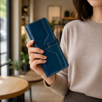Dompet Kulit Sapi Anti RFID untuk Wanita, Dompet Panjang Wanita, Tas Ponsel Modis, Dompet Koin Kartu Kredit Desainer