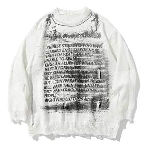 Purple Men's Knitted <b>Pullover</b> <b>Sweater</b> with Ripped Design and Letter Printing Autumn Style - Product Image 3