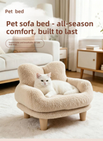 Canapé-lit pour animaux de compagnie en peluche extra épaisse quatre saisons, avec pieds en bois, housse amovible et lavable, pour chien et chat