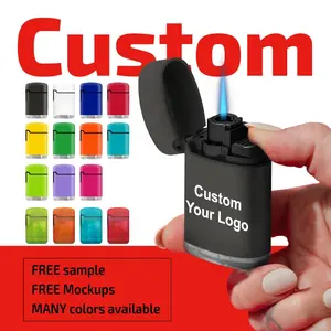Encendedor de llama azul compacto de plástico con impresión de logotipo personalizado