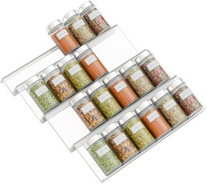 Adjustable Expandable Drawer Cabinet Spice Rack Caddy Acrylic Condiment Seasoning Organizer Tray