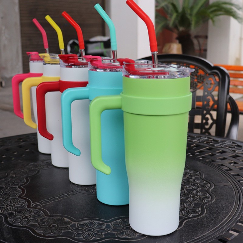 Gobelet Isolé 40oz avec Couvercle et Paille, Mug de Voyage en Acier Inoxydable Étanche avec Poignée, Bouteille d'Eau à Double Paroi pour Eau Chaude Ou Froide