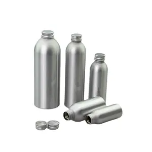 Wholesale 50ml 100ml 150ml 250ml 500ml 900ml Empty Glossy Silver Nutrient Aluminum Metal Bottles with Aluminum Screw Caps