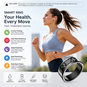 Bague connectée AI 2026 en acier inoxydable avec écran OLED, suivi santé et sommeil, longue autonomie, contrôle gestuel et photo à distance, IP68, pour homme - Product Image 3