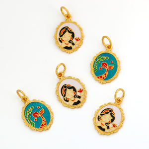 Collier de clavicule de princesse plaqué or 24 carats, bleu brûlé, <span class=keywords><strong>Elsa</strong></span>, Blanche-Neige, pendentif double face - Product Image 1