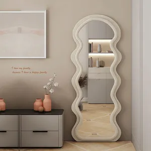 Irregular Fabric Framed Wavy Full Length Mirror Wave Floor Mirror Standing For girls Bedroom