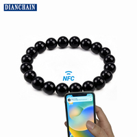 Pulsera con Chip NFC de Alta Frecuencia, Cuentas Sueltas de Ágata Negra para Joyería DIY, Etiqueta NFC de Piedra Natural