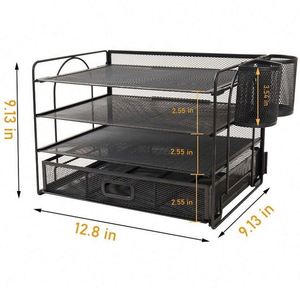 Metal Mesh Office Paper <b>Organizer</b> with <b>File</b> Holder for Desk 4 Tier Letter Tray Office Desk <b>Organizers</b> and Accessories - Product Image 3