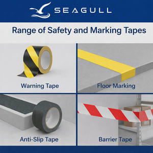 شريط لاصق تحذيري أصفر وأسود قابل للتمزيق باليد لوضع علامات على الأرضيات في المصانع وورش العمل وممرات السلامة - Product Image 3