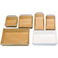 Boîte d'emballage alimentaire jetable en papier kraft avec couvercle en plastique transparent, boîte à pâtisserie, boîte à sandwich, boîte à hamburger, boîte à hot-dog