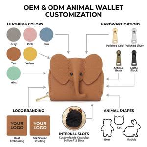 Porte-cartes éléphant en cuir véritable fait main de luxe |   Portefeuille accordéon mignon en forme d'animal |   Porte-monnaie miniature haut de gamme et breloque de sac - Product Image 2