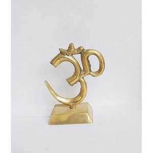 PARIJAT Handicraft 3 Inch Gold Metal Statue Brass Hindu Religious Symbol 'Om' Idol Car Dashboard <b>Mandir</b> Pooja Murti Home Decor - Product Image 1