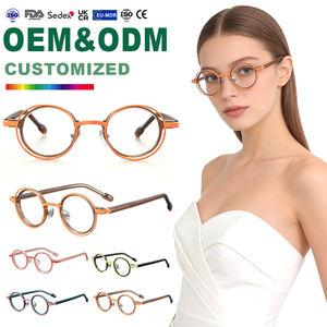 กรอบแว่นกลมน้ำหนักเบาพิเศษหลากสีสำหรับผู้ชายผู้หญิงเลนส์สีเรียบย้อนยุค - Product Image 1