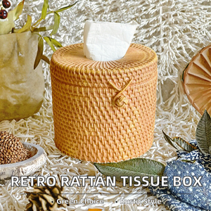 Boîte à mouchoirs et serviettes de table en plastique imitation rotin tressé, style rétro campagnard, écologique, He Han TJ001-75 - Product Image 2