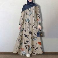 Femmes AUTOMNE Casual Long Sleeve Floral Maxi Vestidos Robe Coton Islamique Vêtements Femmes Musulmanes Robe Abaya