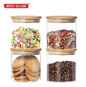 IKOO 18.6盎司4包玻璃罐，带密闭竹盖玻璃厨房罐透明容器，用于干货食品储存