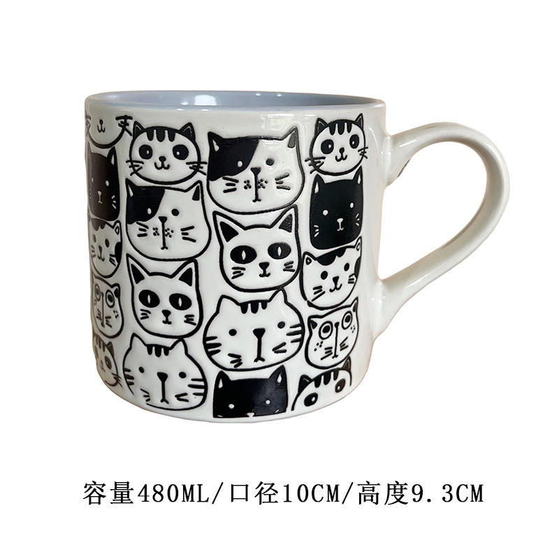 Taza recta gato blanco y negro gris