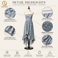 Robe d'été asymétrique à volants pour femme, style bohème, imprimé floral, bustier, taille smockée, idéale pour les fêtes, personnalisable OEM/ODM
