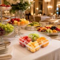 Boîte à fruits transparente en PET à 4 compartiments avec couvercle à clipser pour pastèque, kiwi, cantaloup, orange – Présentoir de traiteur pour fêtes, vente en gros, OEM