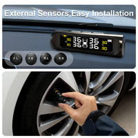 Sistem Pemantau Tekanan Ban Mobil Nirkabel TPMS dengan Layar LCD, Alarm Abnormal, Pengisian Daya Solar & USB, dan 4 Sensor Eksternal
