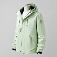 Veste coupe-vent unisexe à capuche enduite, coupe ample, manches à patchs tendance, fermeture éclair intégrale, légère, pour ville et extérieur, décontractée, personnalisable