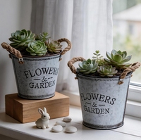 Pot de fleurs rond vintage en métal avec couvercle décoratif en corde de chanvre et motif lettres, idéal pour les succulentes de balcon - Vente chaude