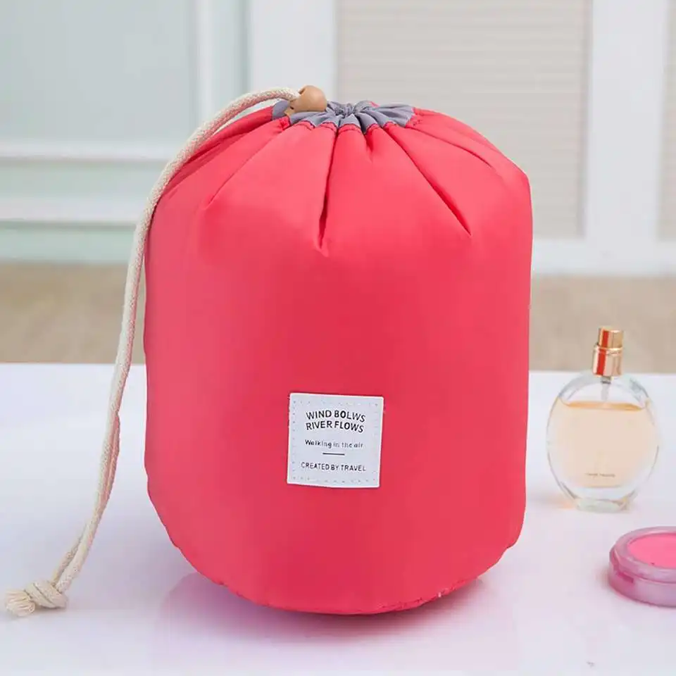 बैरल आकार यात्रा बैग दौर drawstring कॉस्मेटिक drawstring बैग गर्म बेच उपहार बैग