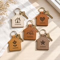 Llavero de cuero con diseño de casa personalizado, grabado láser múltiple, patrón temático de hogar, logotipo en relieve, anillo de metal antiguo para llevar a diario