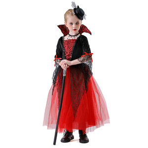 Yi Xiaoyi Disfraz de vampiro para niños, vestido rojo y negro con capa y sombrero para niñas, traje de actuación de cosplay para Halloween - Product Image 1