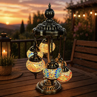 Lampe sur pied LED à 6 têtes de style turc, mosaïque artisanale, lumière blanc chaud, base E14, finition bronze, lampe de lecture pour chambre à coucher