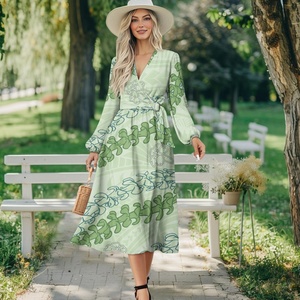 Robe longue décontractée pour <span class=keywords><strong>femme</strong></span>, taille plus, à manches longues et à nouer, avec imprimé tribal Tapa des îles du Pacifique, impression à la demande, sur mesure - Product Image 4