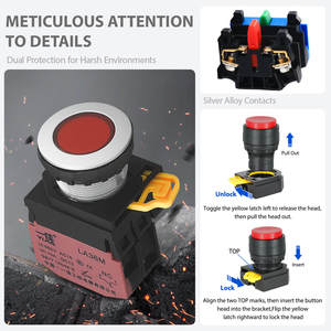 LA36M-DN/P 22MM Ultradünner Flacher Kunststoff-Druckknopf Rund Beleuchtet 1NO1NC Taster Lieferant 10A Gerätesteuerung Rot Grün - Product Image 3