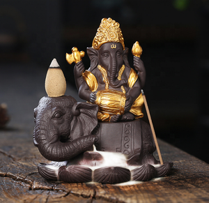 รูปปั้นพระ<span class=keywords><strong>พิฆเนศ</strong></span>อินเดีย10.8*7.8*11.5ซม. <span class=keywords><strong>กร</strong></span>ะถางไฟประดับต้นทรายงานฝีมือพื้นบ้านหัวช้างเครื่องหอมธูปกำยานแบบย้อนกลับ - Product Image 5