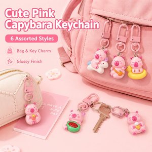 Porte-clés 3D Capybara Rose, Breloque en Plastique avec Mousqueton, Design Animal Mignon pour Sac et Coque de Téléphone - Product Image 3