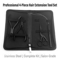 Haarverlängerungs-Set 4 in 1 Mikroring-Zange Schlaufennadel Schere Tragetasche Salon Friseur Großhandel OEM Maßanfertigung