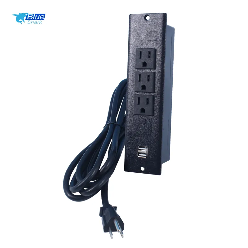 Office furniture surge protector electrical accessories Recessed Power Strip 3AC US power outlet USB extension socket