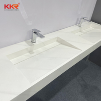 Lavabo Marbre Wastafel Ganda Desain Kamar Mandi, Baskom Ganda Desain Modern Ukuran Panjang 3 Meter Permukaan Padat Bak Cuci Kamar Mandi