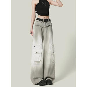 2025 verano Mujer suelta y delgada Rosa degradado ropa de trabajo Jeans diseño americano nuevos pantalones casuales de pierna ancha - Product Image 3