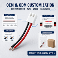 Câble de raccordement compact personnalisé avec connecteur femelle 2 broches, fils rouges et noirs, pour éclairage LED et circuits imprimés