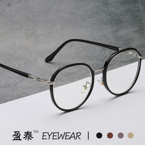 แว่นตา Yingtai กรอบทรงกลมแบบไม่สมมาตร วัสดุ TR90 กรอบเต็ม ป้องกันแสงสีฟ้า เลนส์ใส สำหรับทุกเพศ - Product Image 1