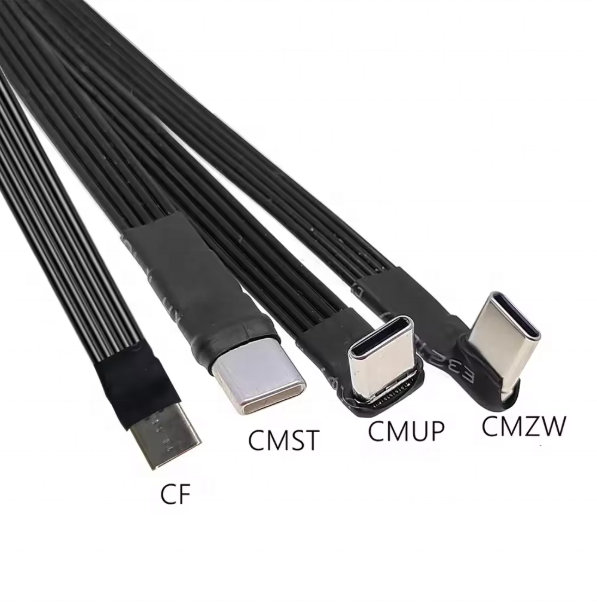 5-200cm Type C to USB-C 90° Angled Adapter Cable Power Bank Flexible PD Charging Cable USB C Bend Flat Silicone Cable 2A 480Mbps