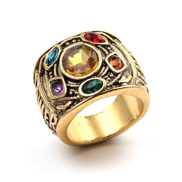 Vintage Men's Couple Punk Hiphop Thanos Infinity Gauntlet Power Crystal Ring Couple Friends Gift Jewelry for Men Women